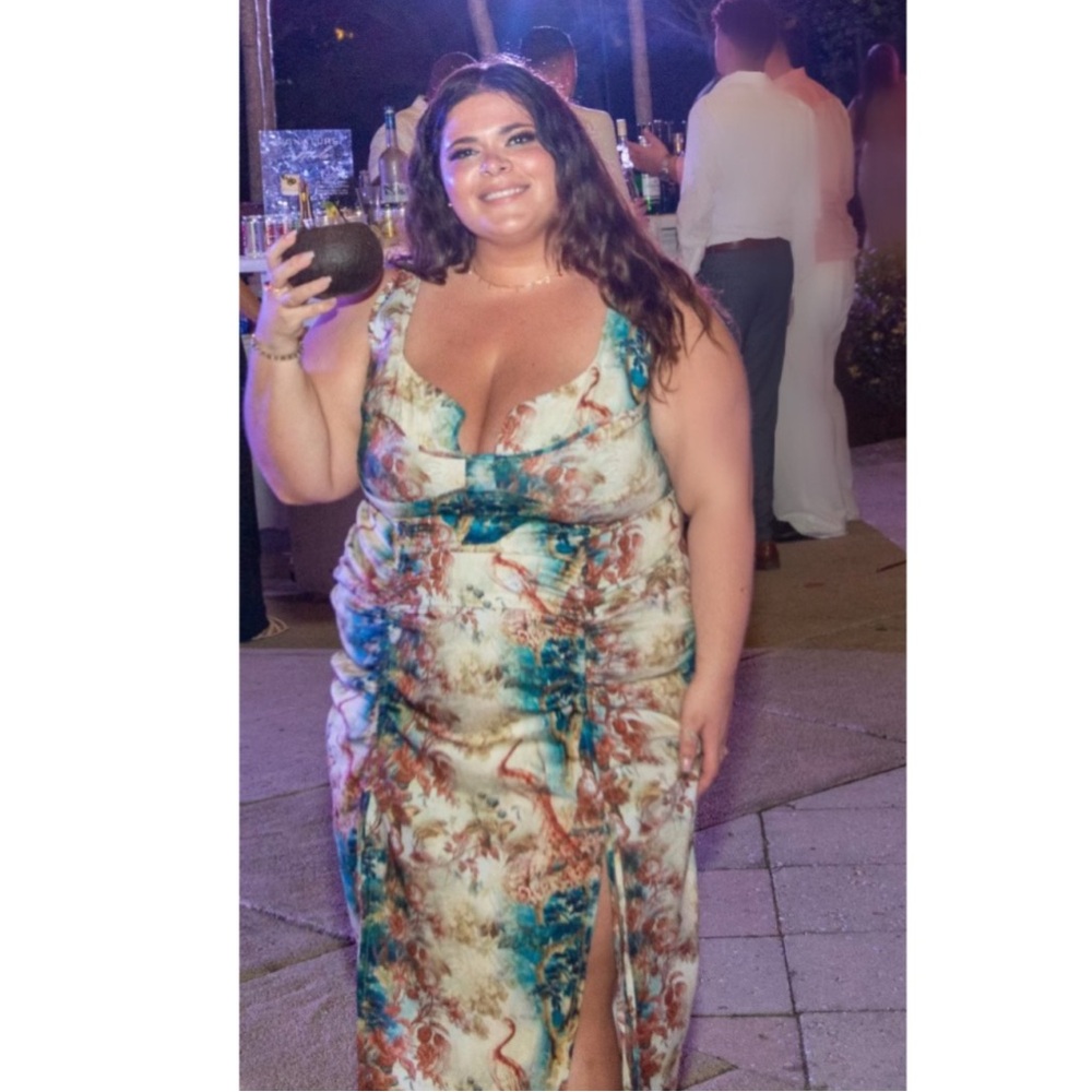 PrettyLittleThing Blue Maxi Bodycon Dress Plunge Neckline